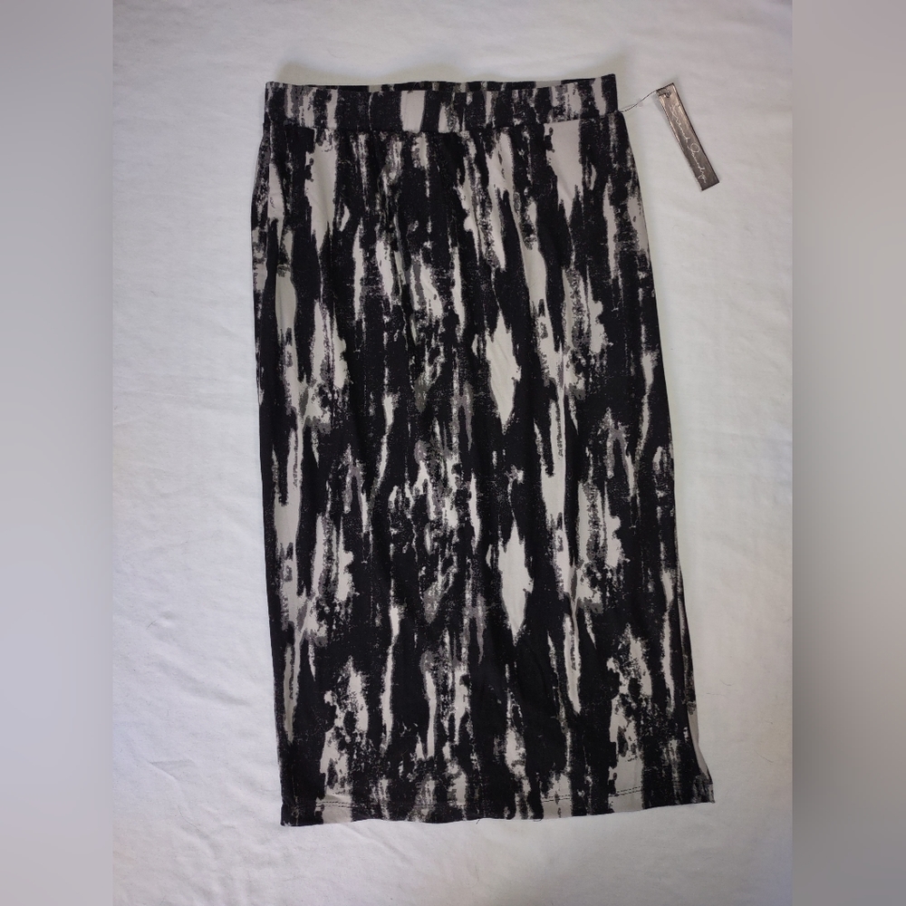 French Laundry Black & White Abstract Pencil Skirt Midi Office Modest Chic SM
